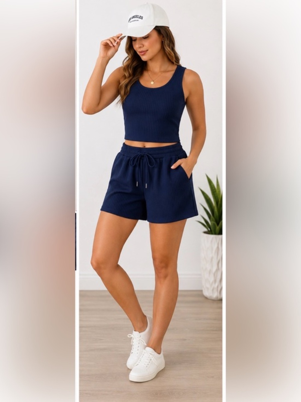 SHEIN Navy Ribbed Drawstring Athletic Shorts SIZE LARGE